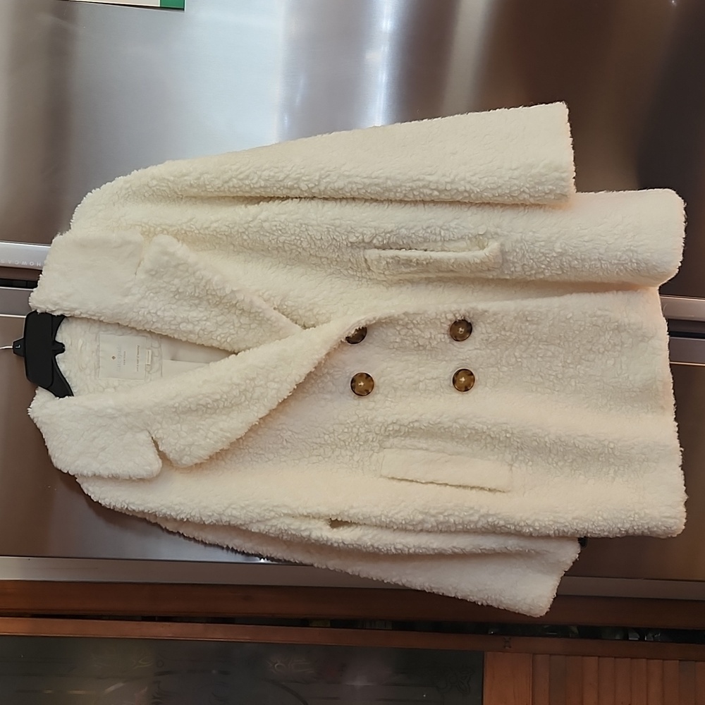 Pretty Authentic  Kate spade Cream Teddy Jacket with Brown Buttons